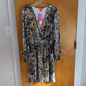 Lilly Pulitzer Black/Gold Floral Dress-Size M.Knee length
